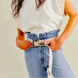 New Free People Crescent Long Tail Belt Antique White